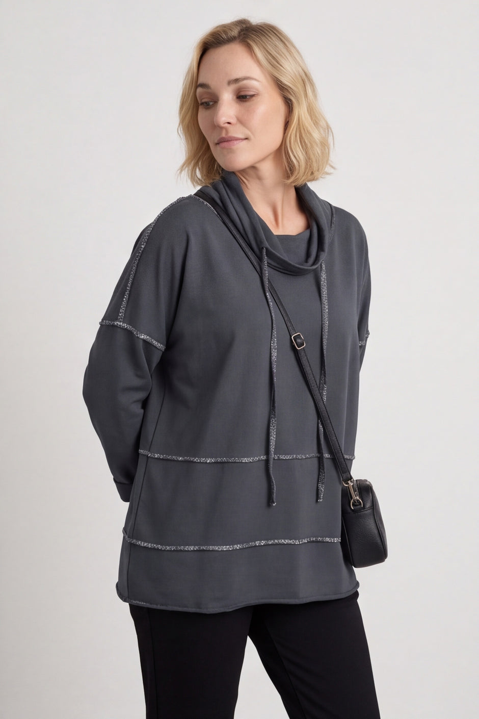 Clarina Cowl Neck Cotton Top Mid Grey – image 5 of 5