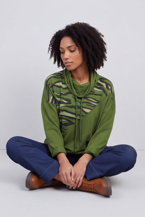 Lydia Cowl Print Cotton Top Olive – image 6 of 6