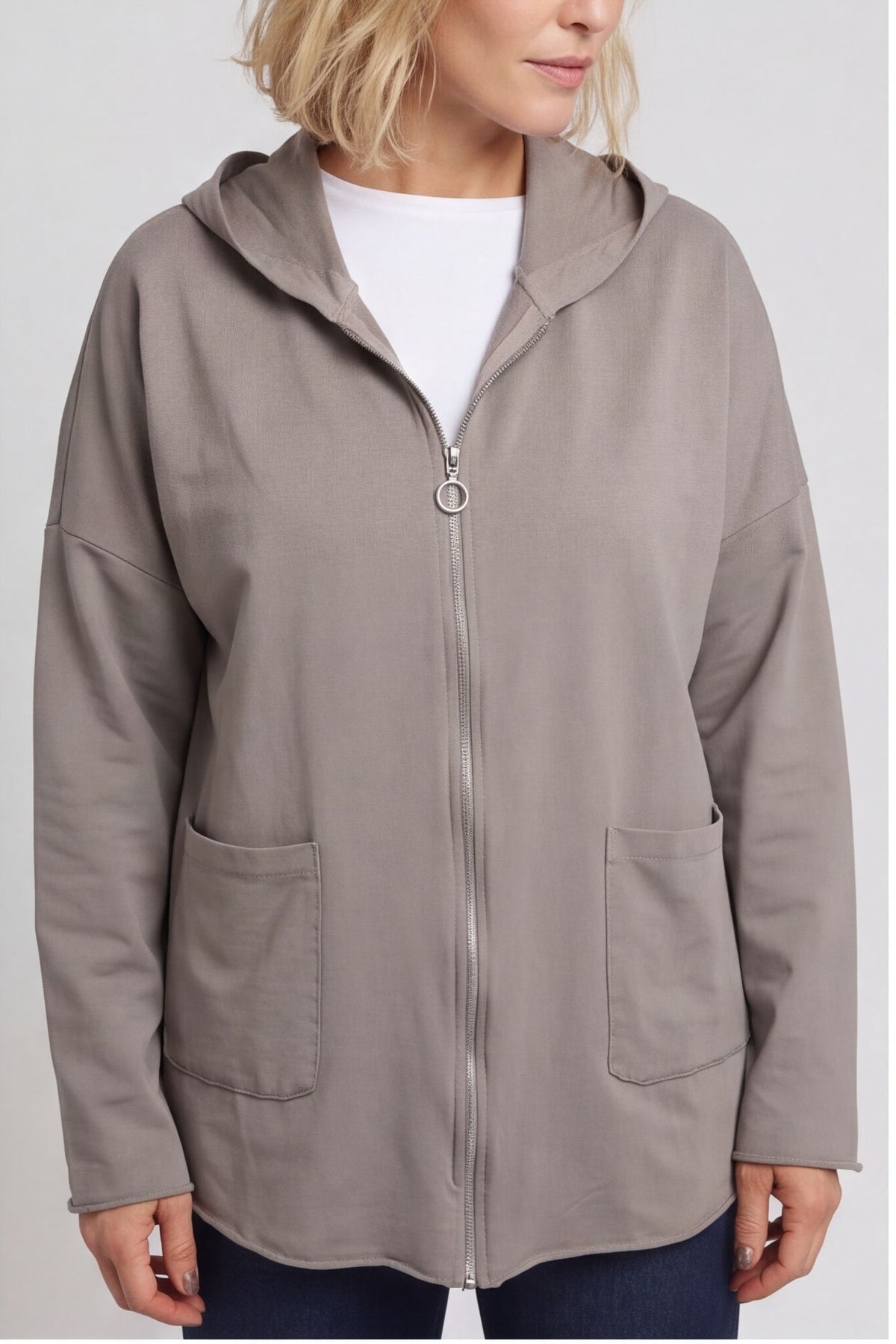 Dariana Zip Hooded Cotton Top Mocha – image 6 of 6