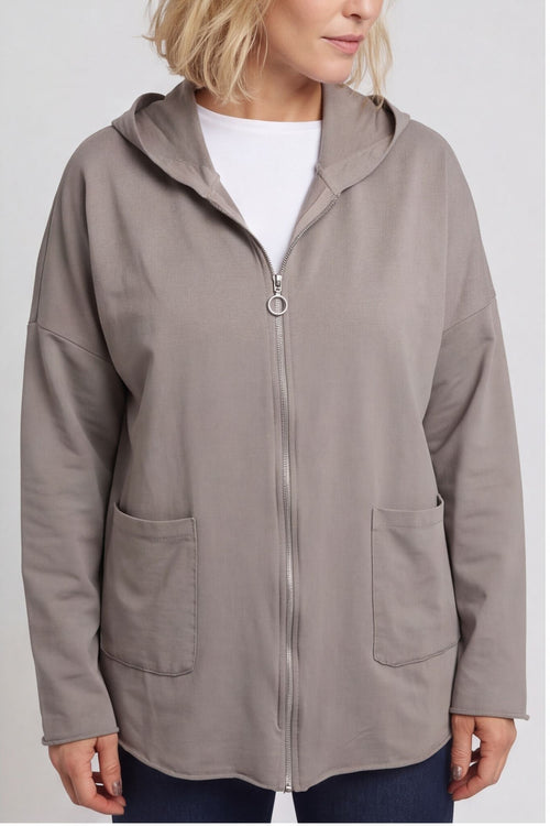 Dariana Zip Hooded Cotton Top Mocha – image 6 of 6