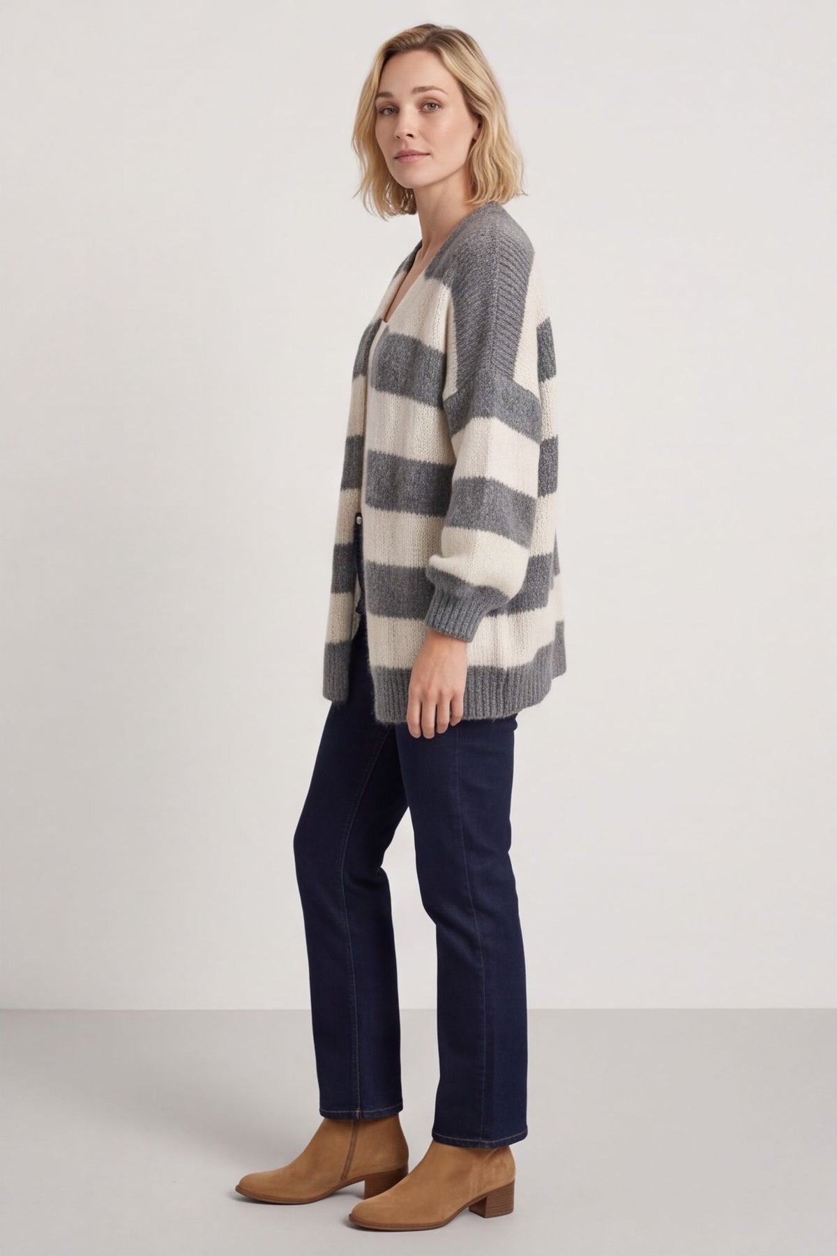 Kennedy Stripe Knitted Cardigan Mid Grey – image 6 of 6