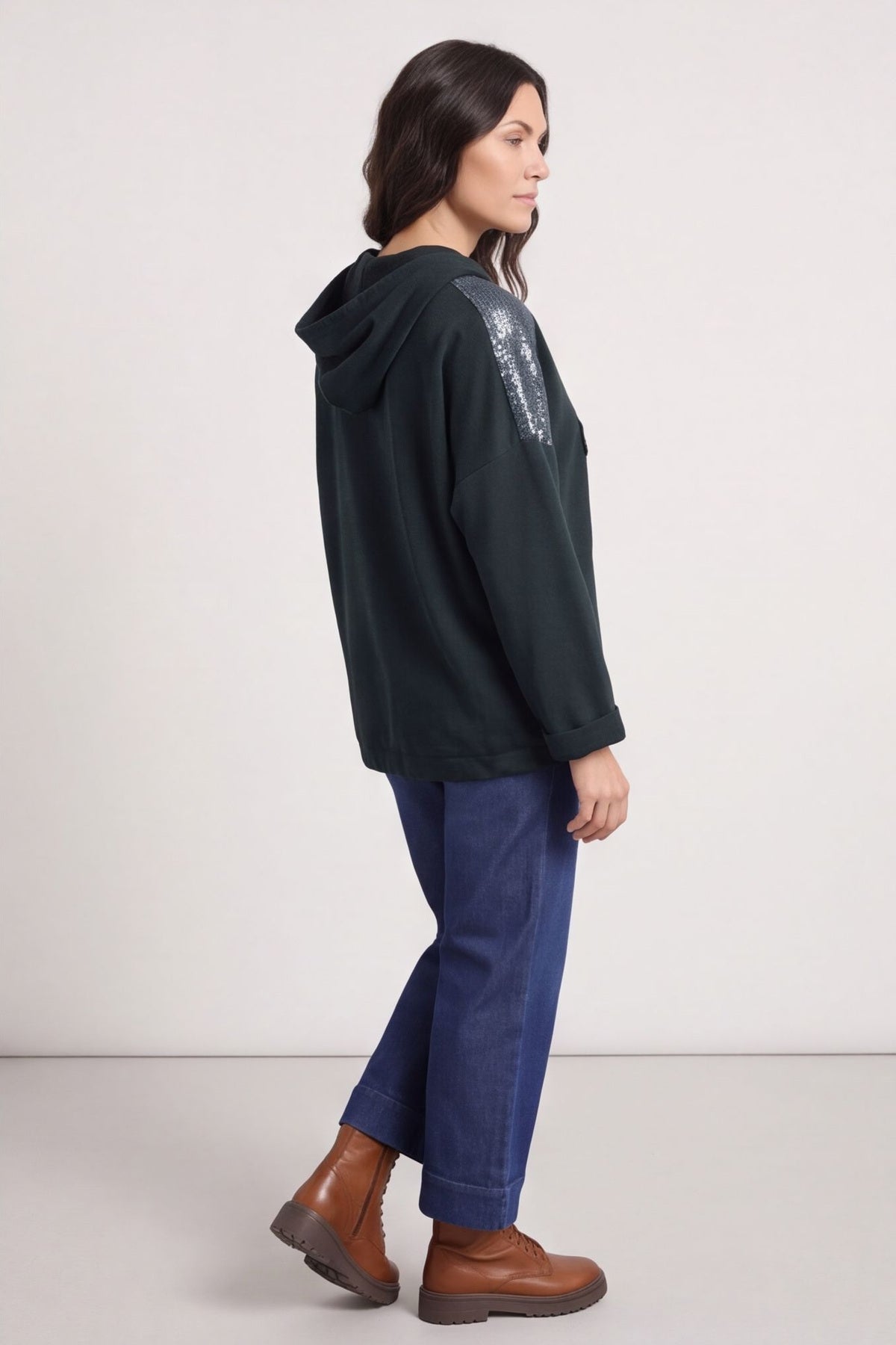 Betsy Flower Patch Hooded Cotton Top Charcoal – image 5 of 5