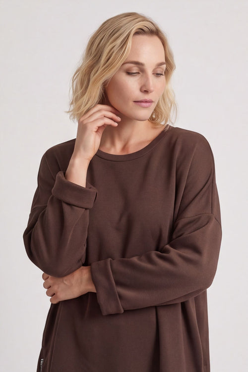 Lynne Zip Dipped Hem Top Cocoa – image 6 of 6