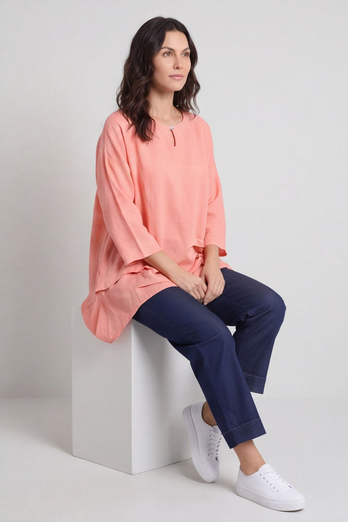 Loriella Keyhole Linen Top Orange – image 5 of 5