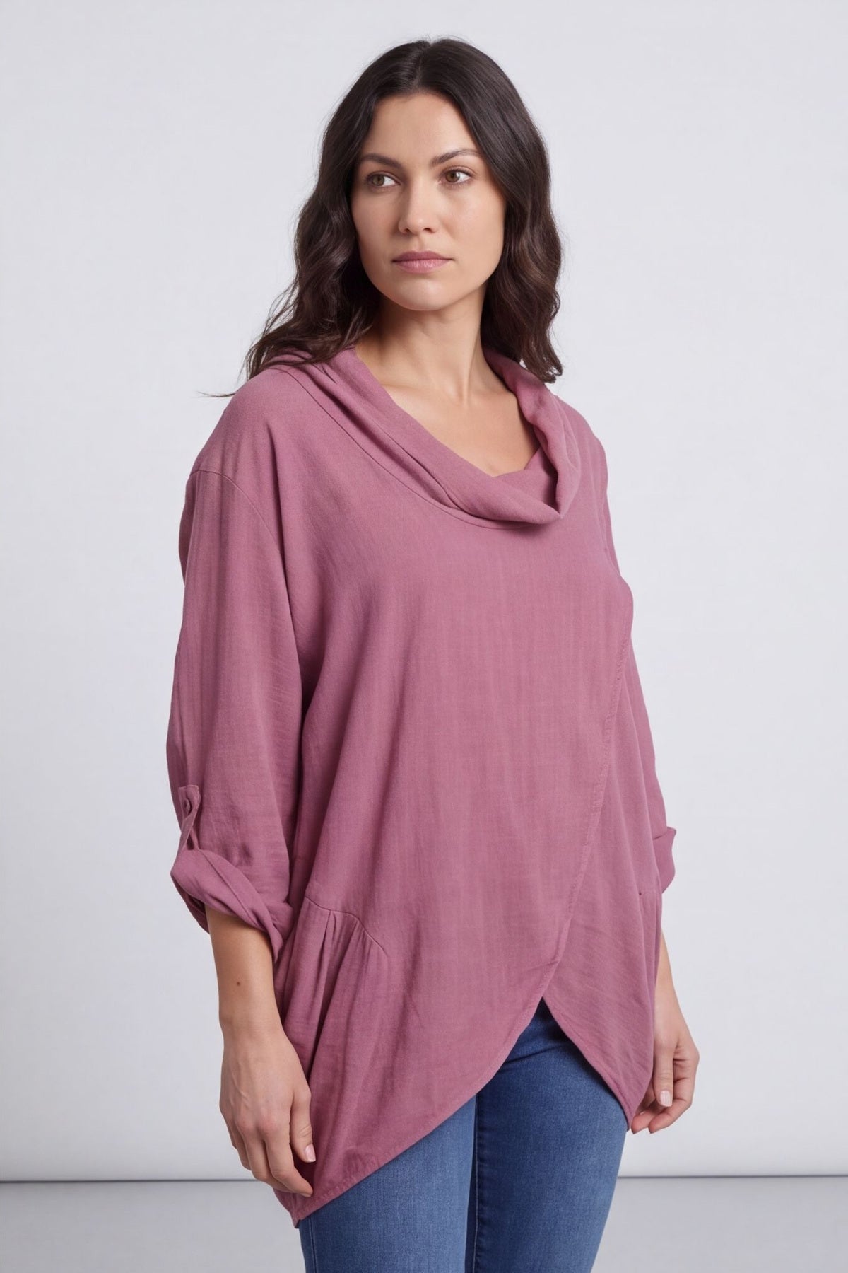 Beulah Cowl Neck Cotton Top Grape – image 6 of 6