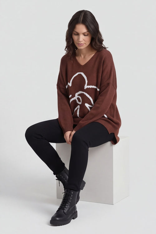 Roxanna Flower Knitted Jumper Cocoa – image 6 of 6