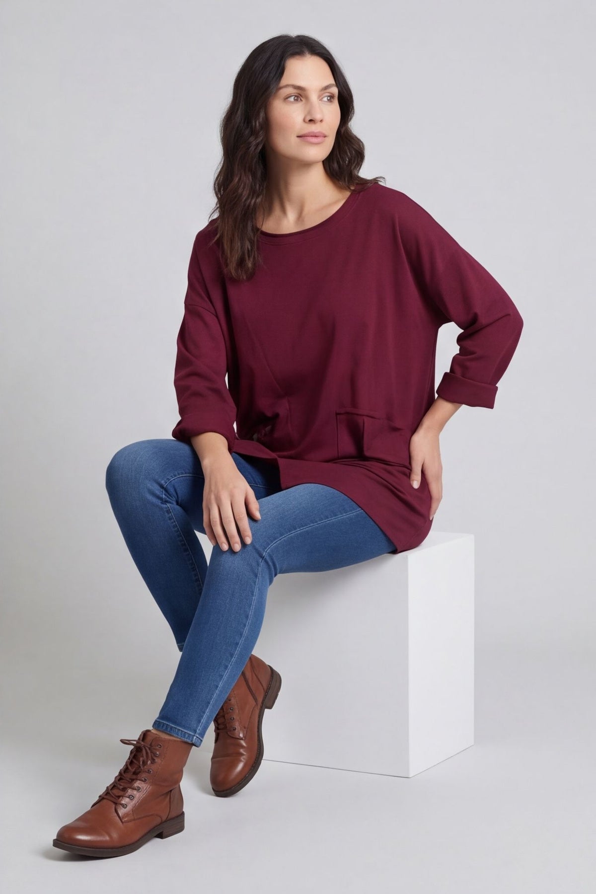 Kelilah Pocket Cotton Top Burgundy – image 4 of 4