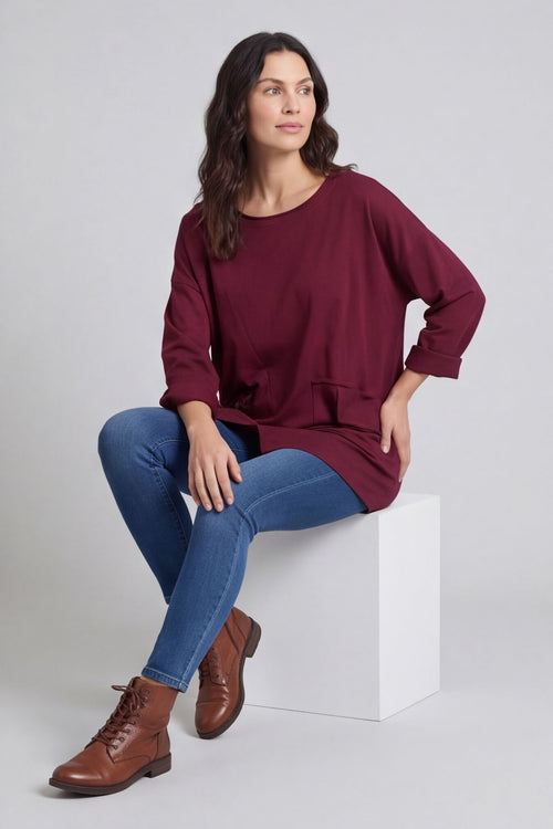 Kelilah Pocket Cotton Top Burgundy – image 4 of 4