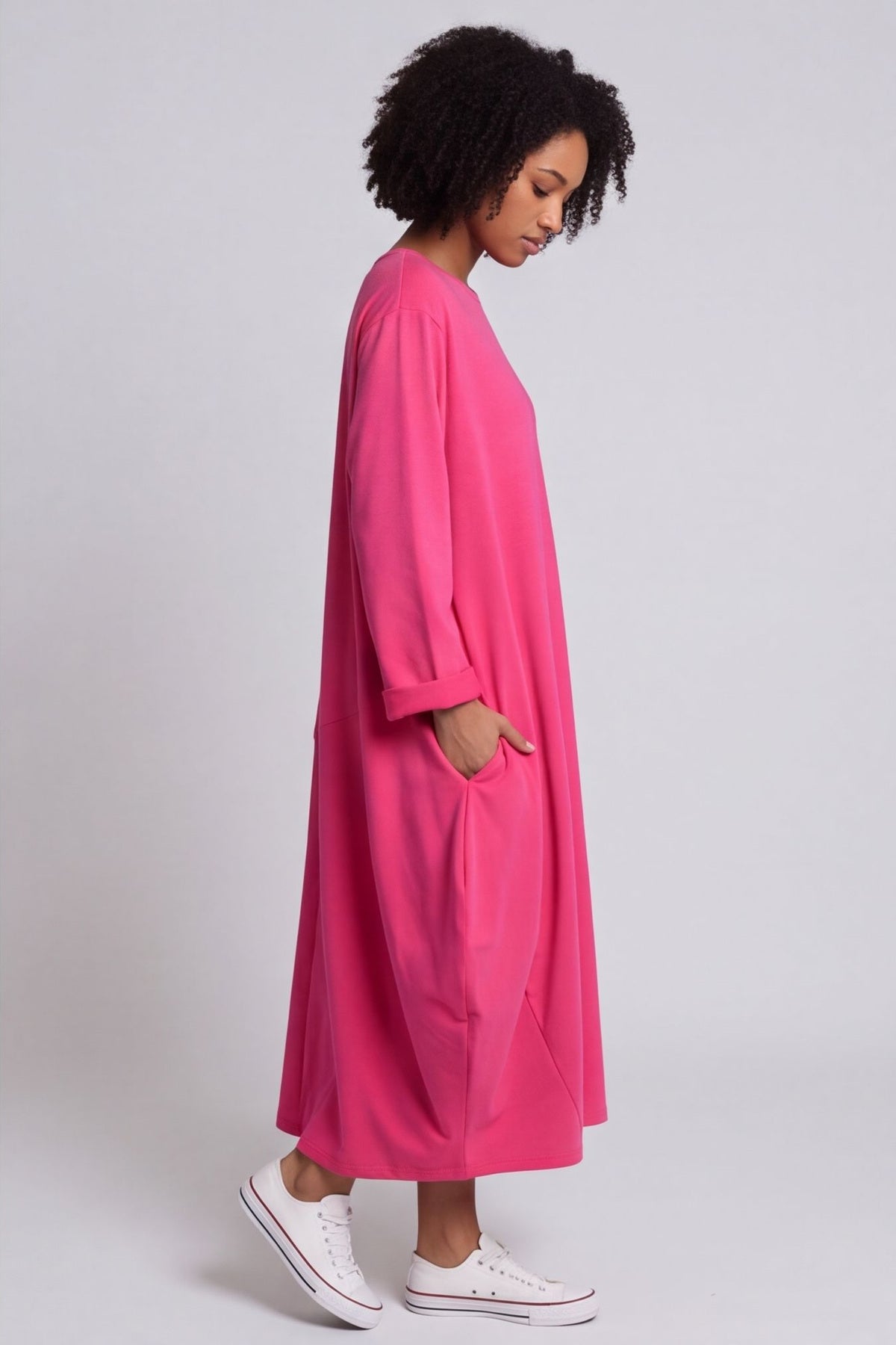 Brianne Long Sleeve Cotton Dress Fuchsia – image 6 of 6