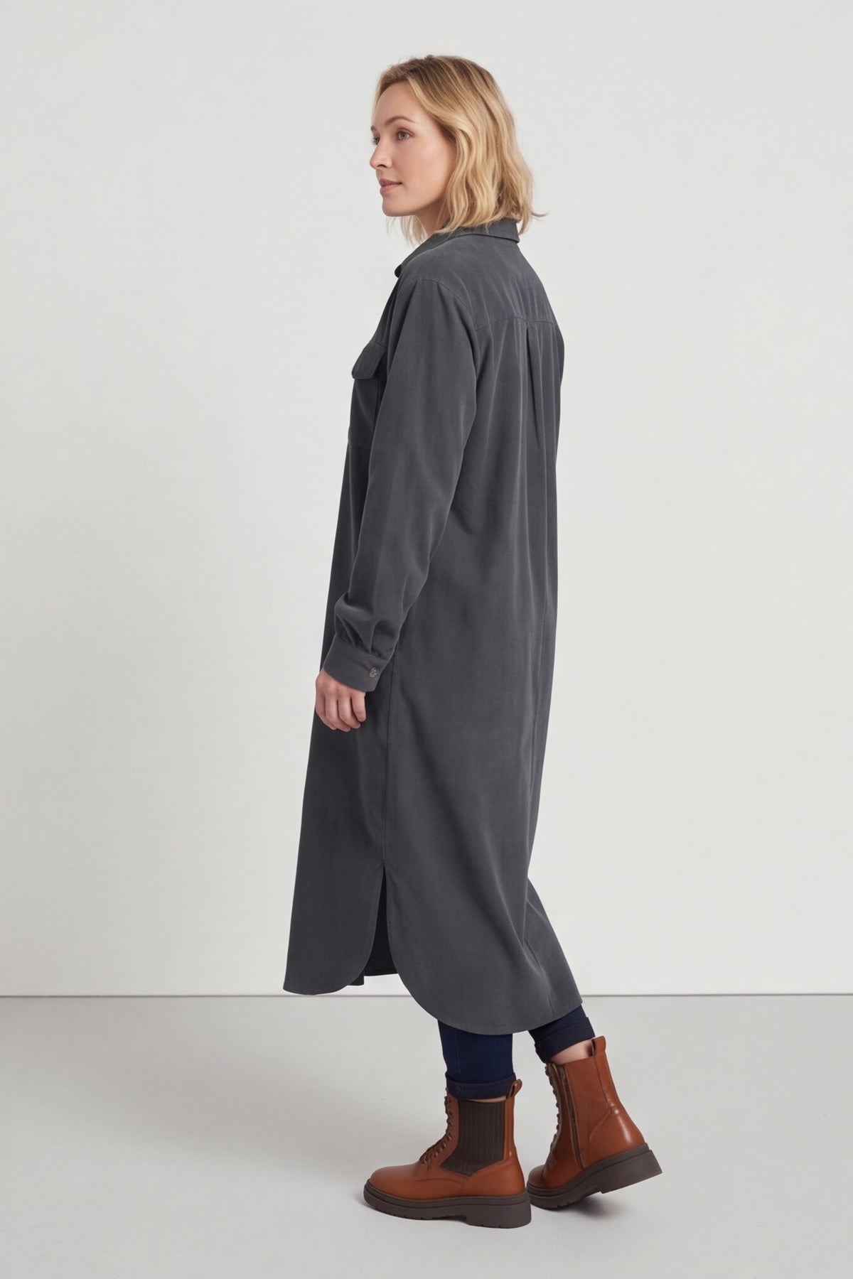 Dezi Needlecord Shirt Dress Charcoal – image 6 of 6
