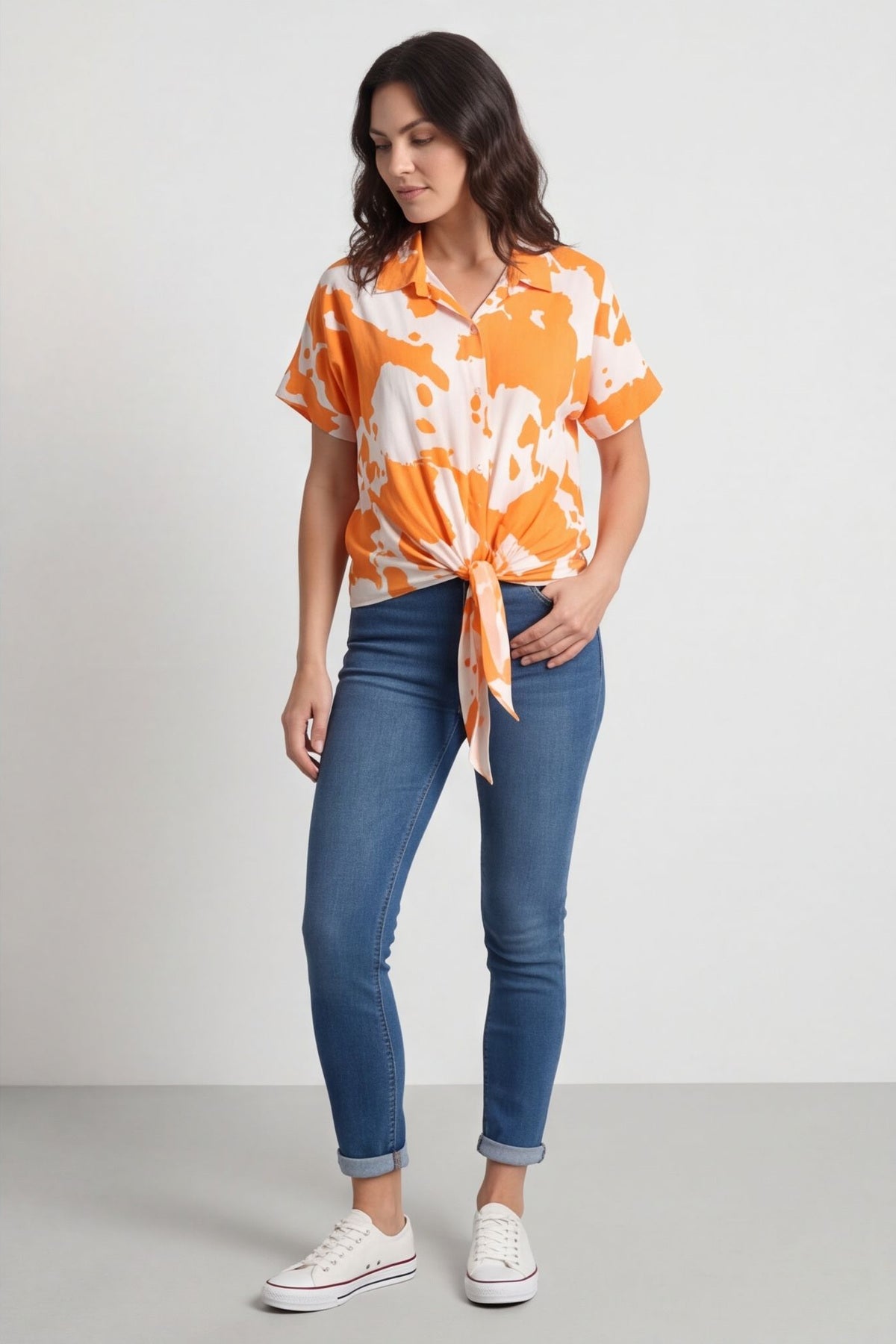 Edna Print Tie Shirt Orange – image 6 of 6