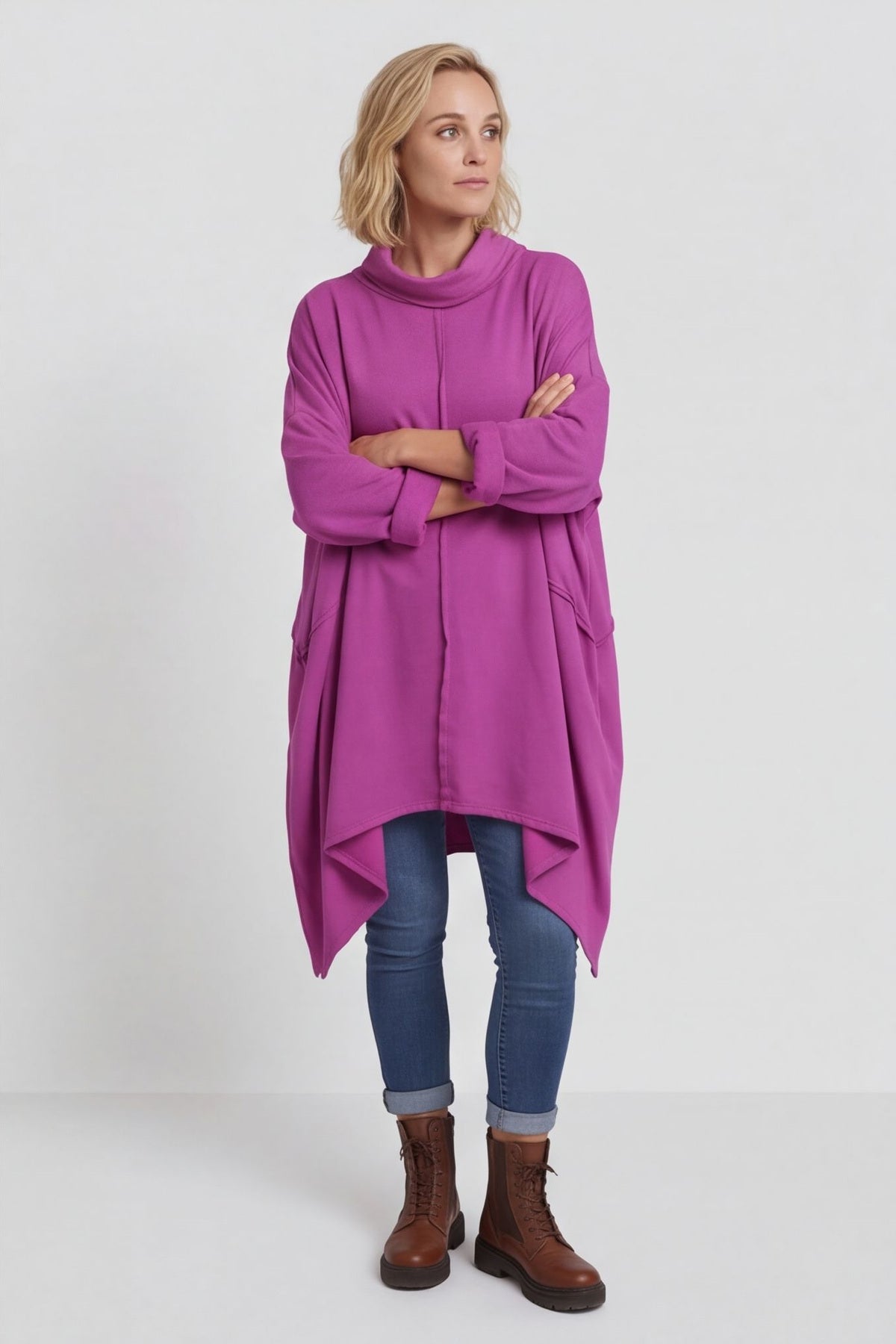 Posy Cowl Oversized Cotton Top Magenta – image 6 of 6