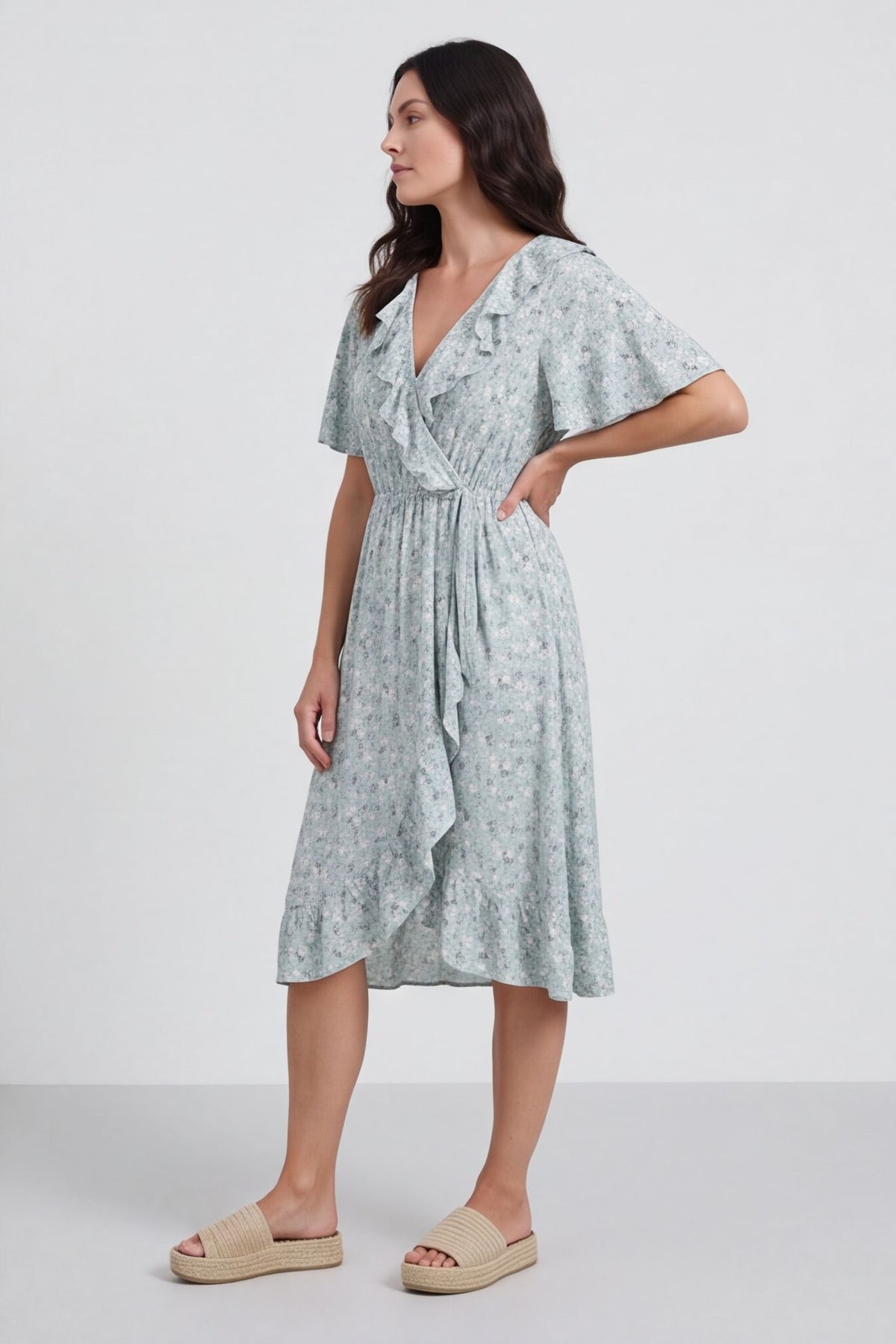 Etienne Floral Wrap Dress Sage Green – image 4 of 4