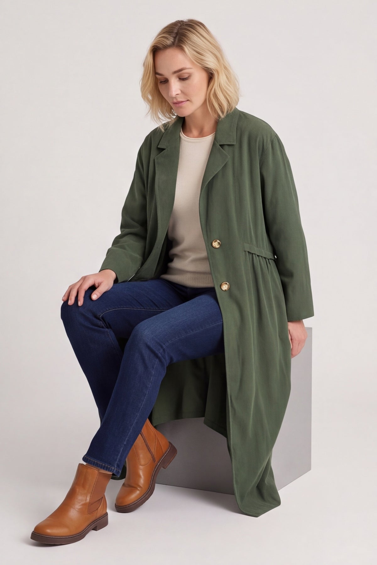 Meryl Long Needlecord Jacket Khaki – image 5 of 5