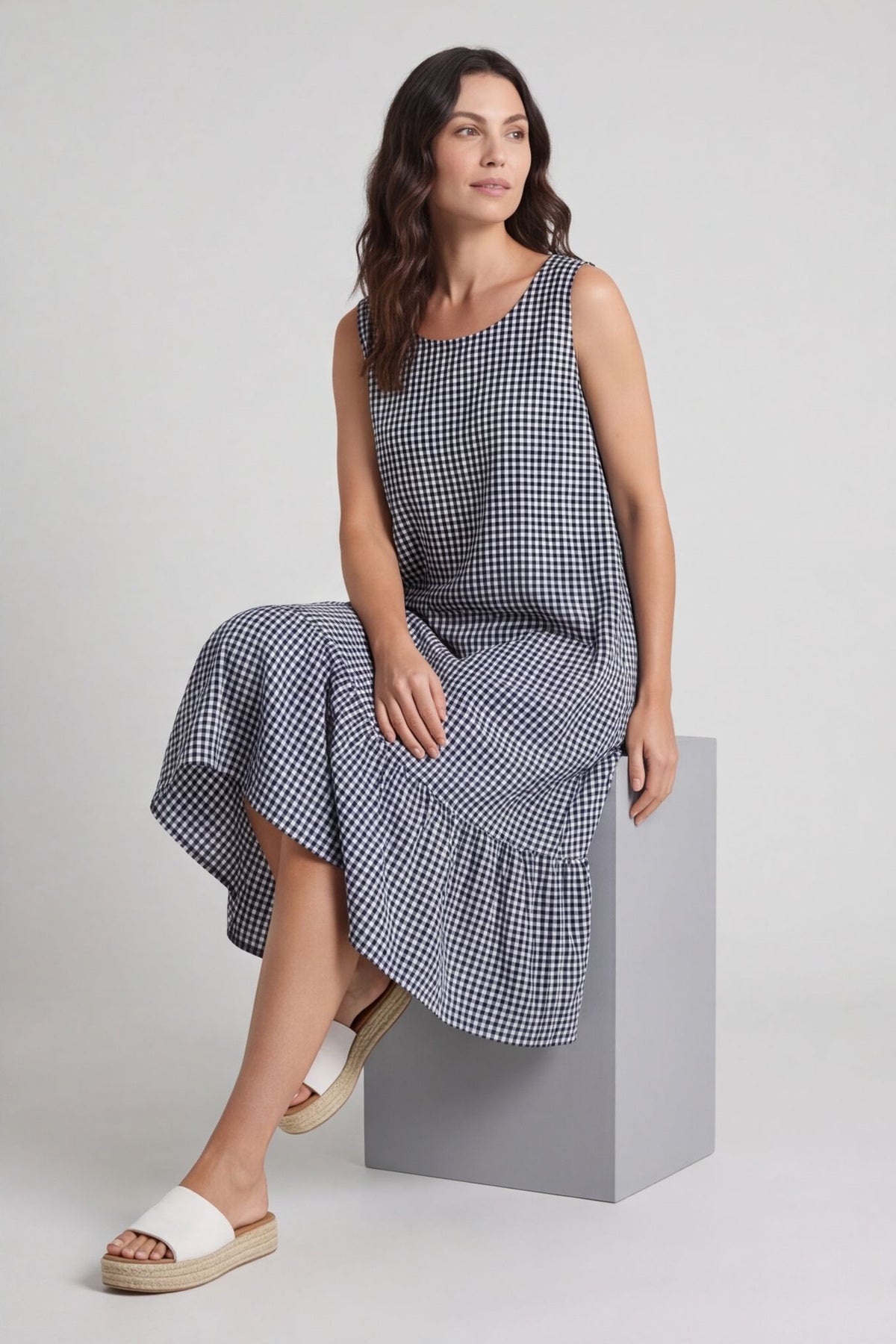 Imani Sleeveless Gingham Dress Navy – image 5 of 5
