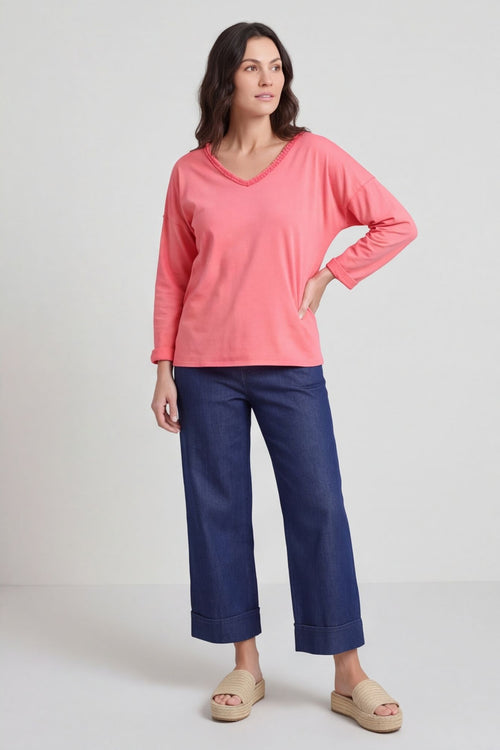 Kinsley Washed V-Neck Cotton Top Red – image 6 of 6