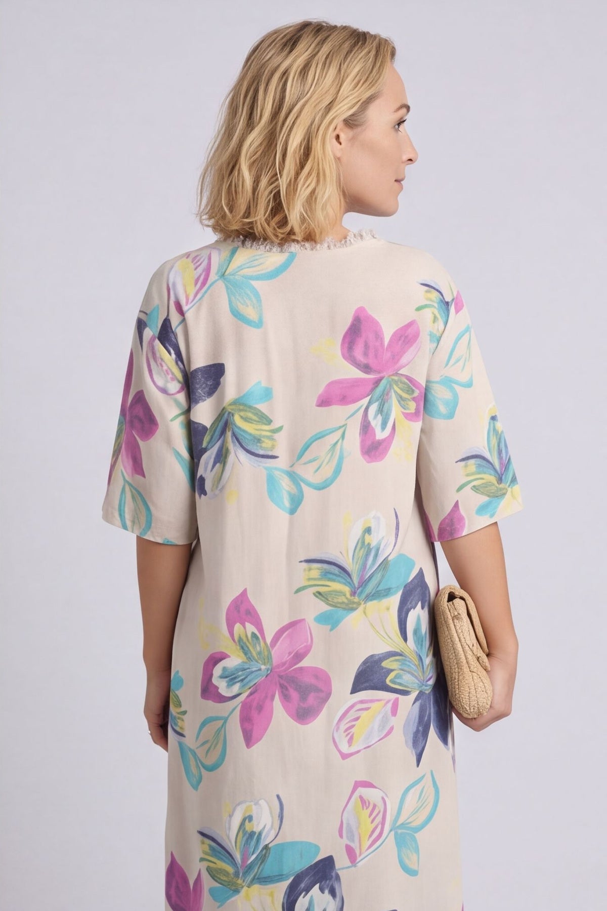 Mallory Print Linen Dress Stone – image 6 of 6
