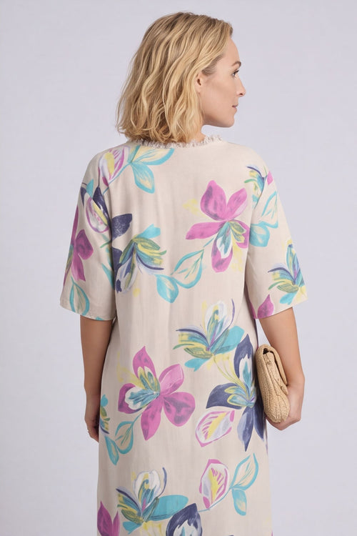 Mallory Print Linen Dress Stone – image 6 of 6