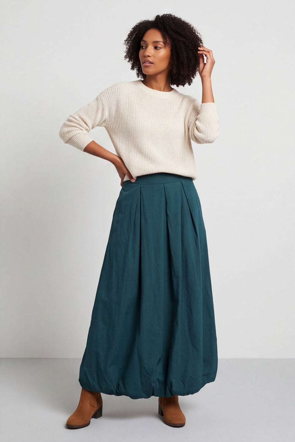 Wilfreda Puffball Cotton Skirt Teal – image 5 of 5