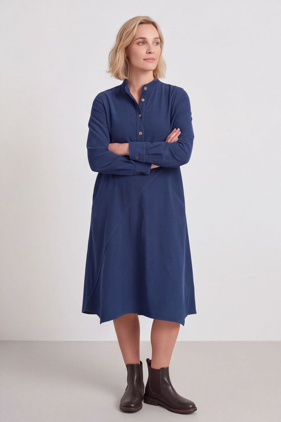 Ruby Needlecord Button Navy Dress