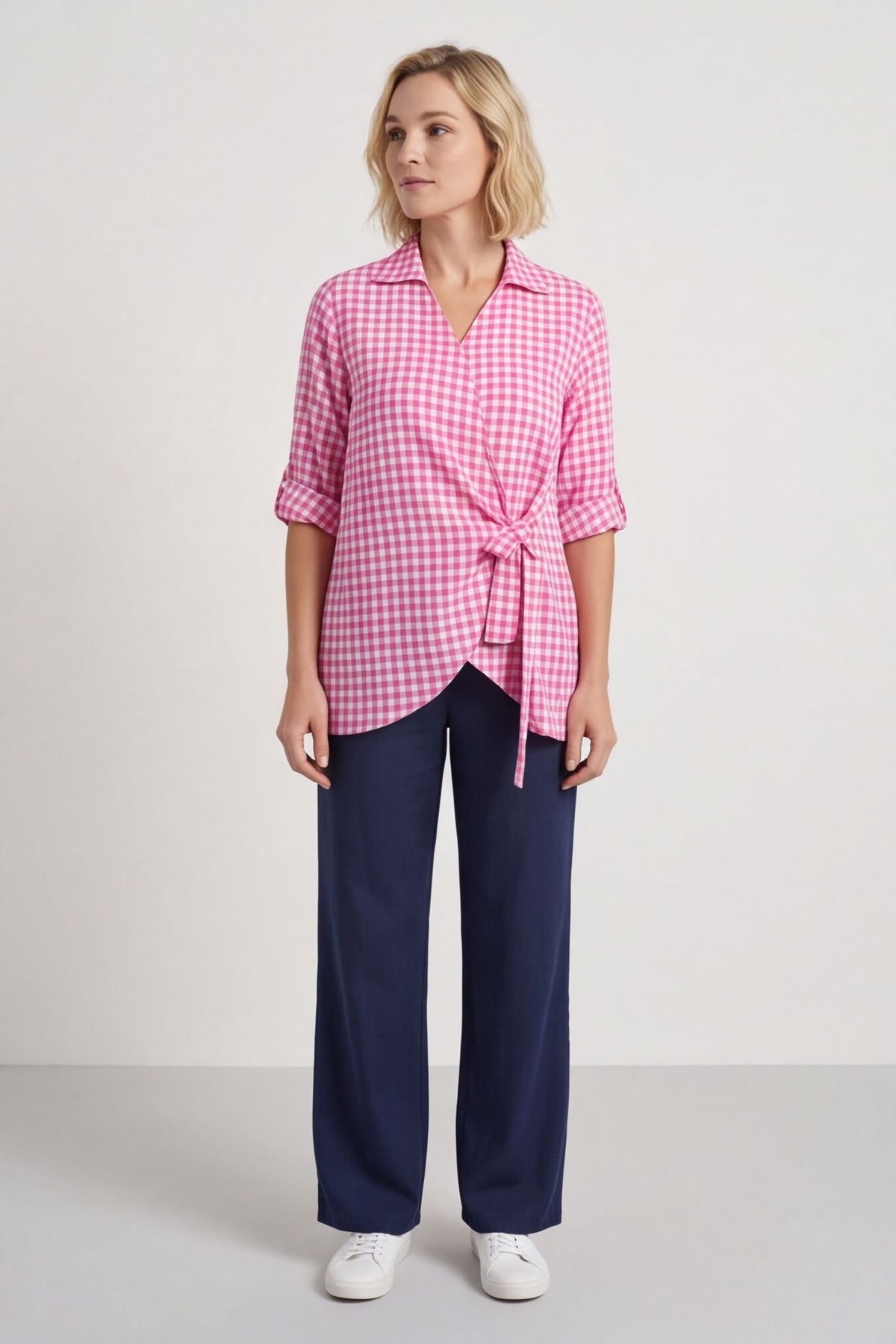 Shyla Gingham Wrap Cotton Top Fuchsia – image 6 of 6