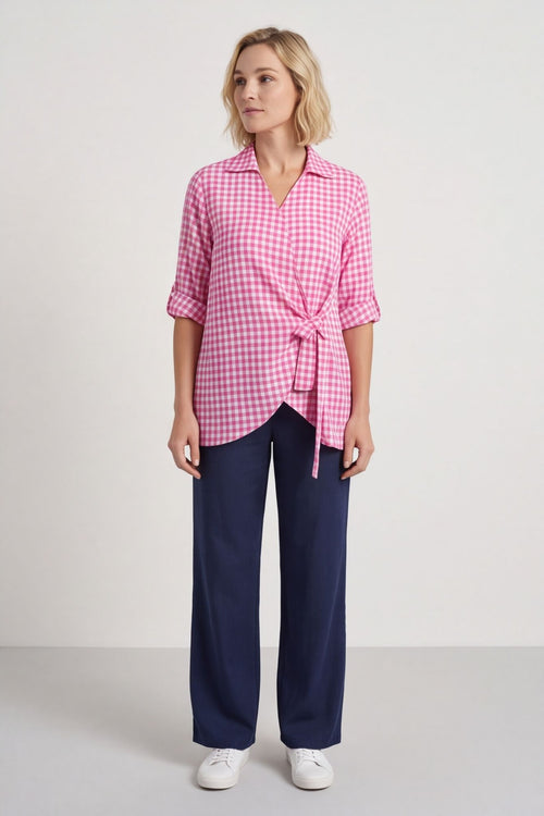 Shyla Gingham Wrap Cotton Top Fuchsia – image 6 of 6