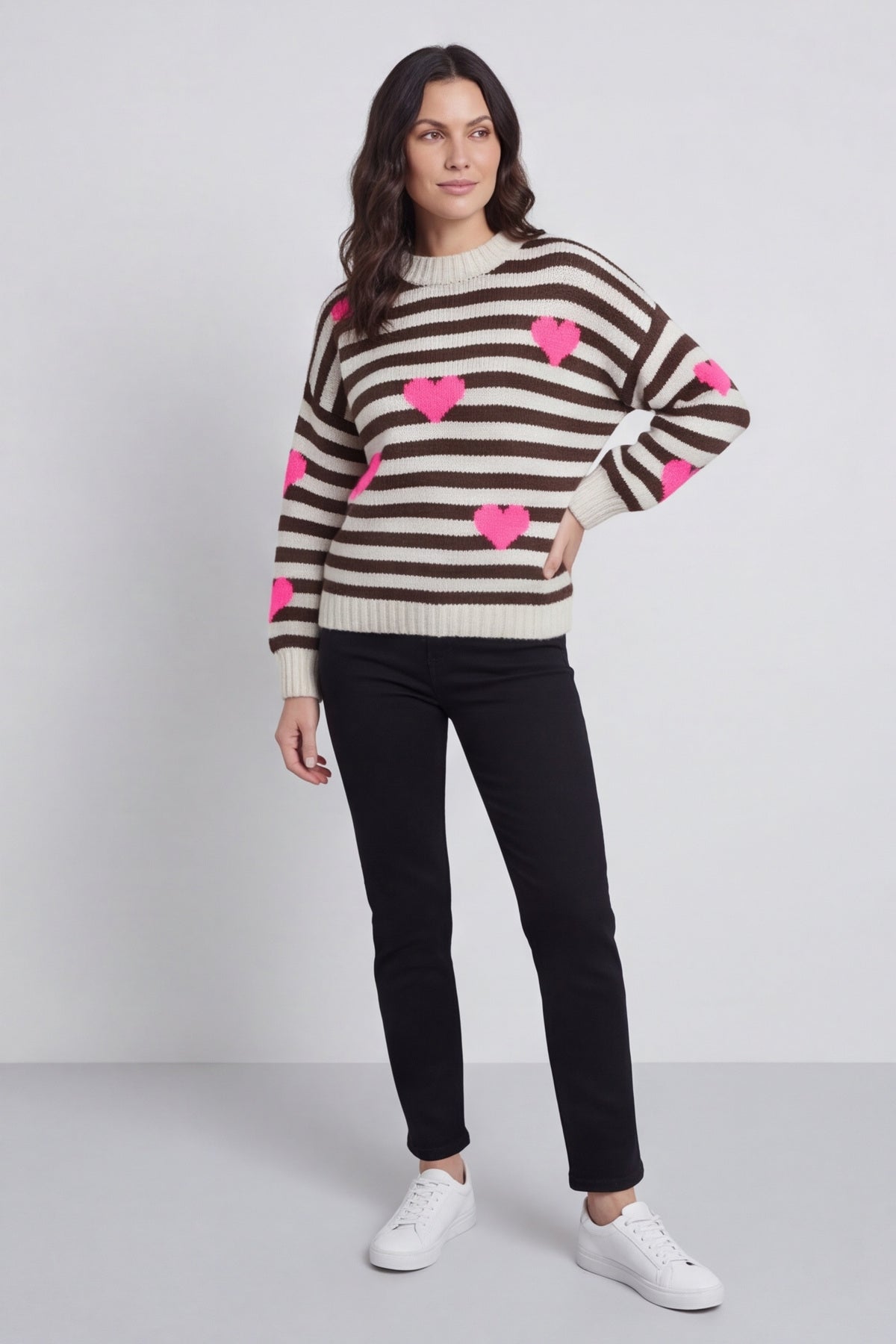 Carina Heart Stripe Knitted Jumper Stone – image 5 of 5