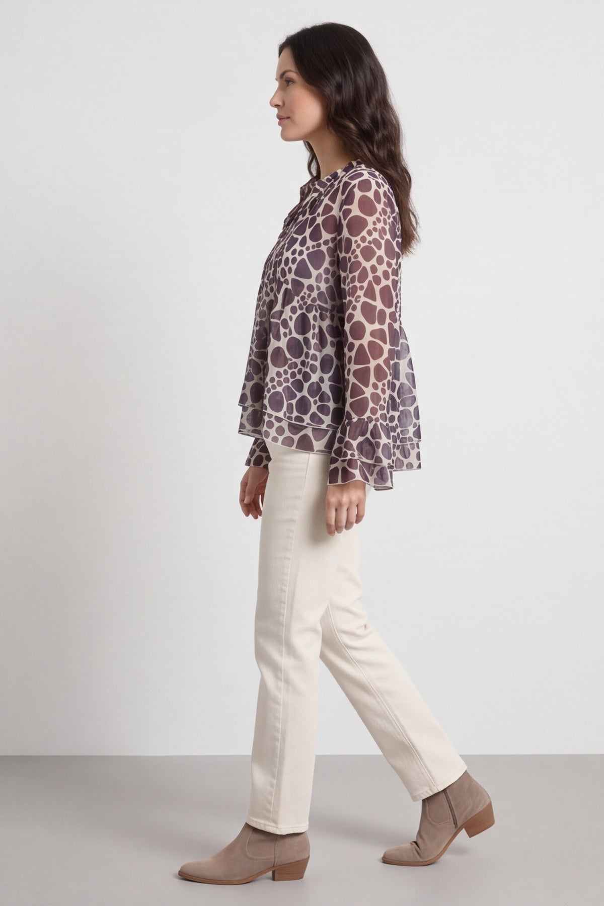 Edith Print Tie Front Top Cocoa – image 6 of 6