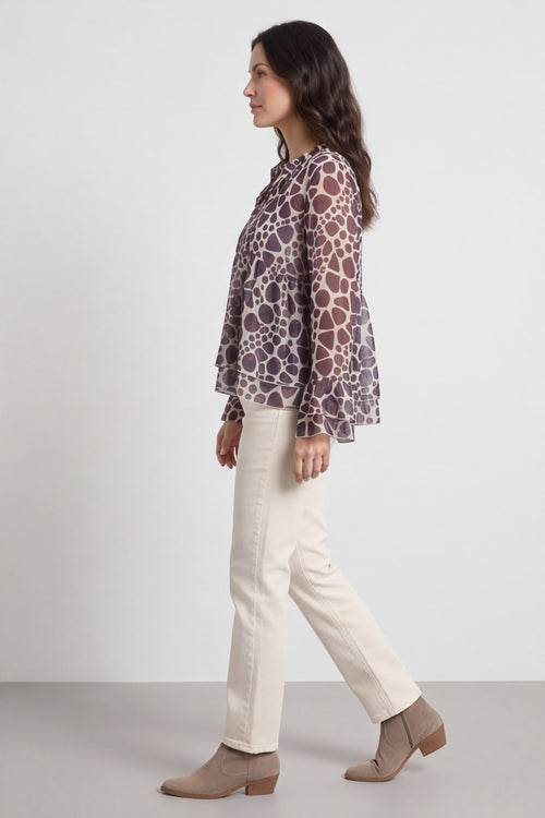 Edith Print Tie Front Top Cocoa – image 6 of 6