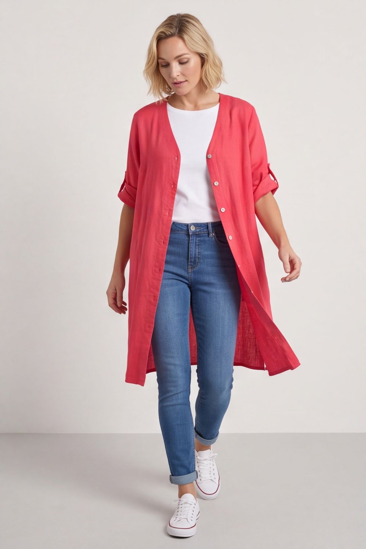 Alicia Button Linen Jacket Fuchsia – image 6 of 6