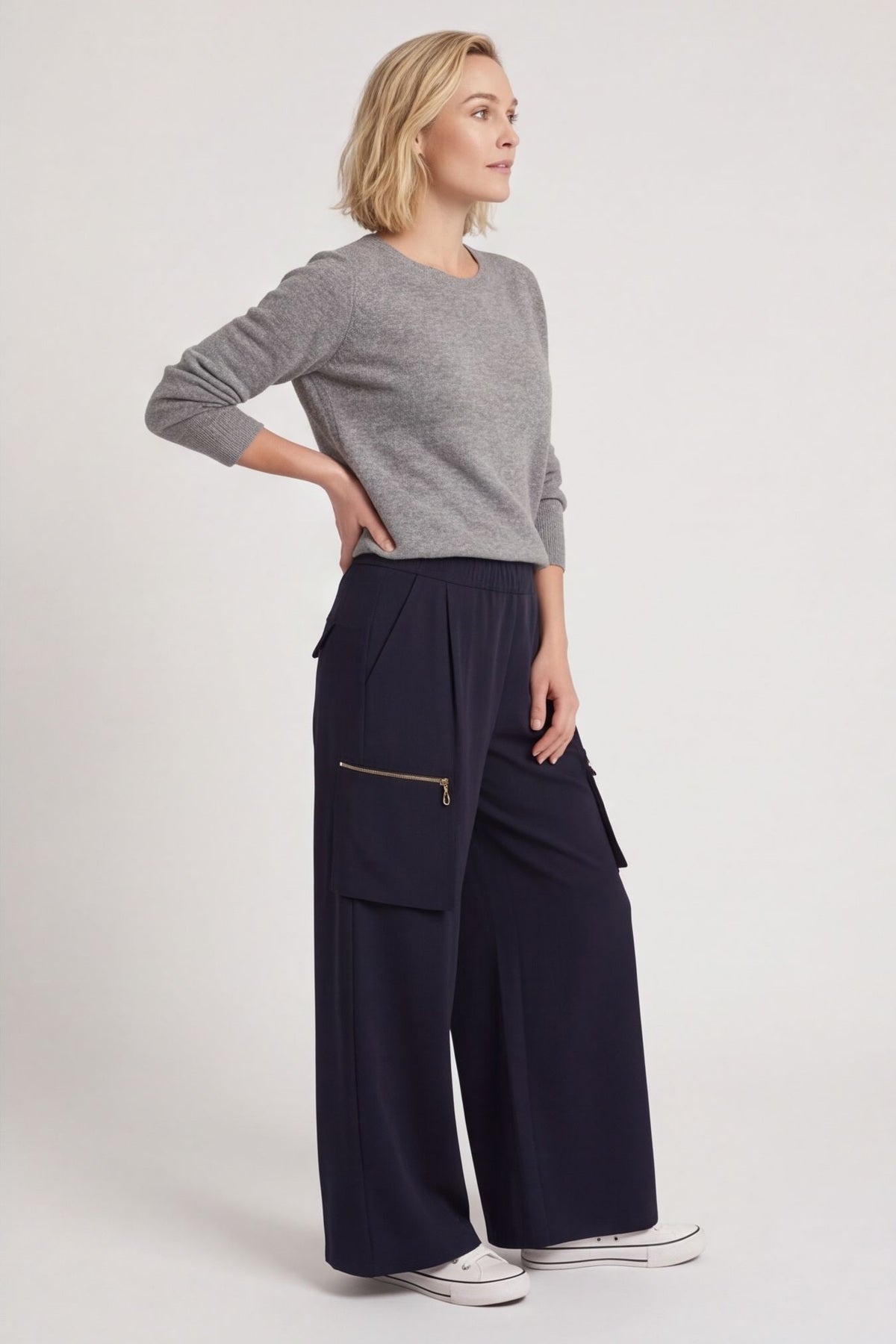 Opaline Zip Pocket Cotton Trousers Navy