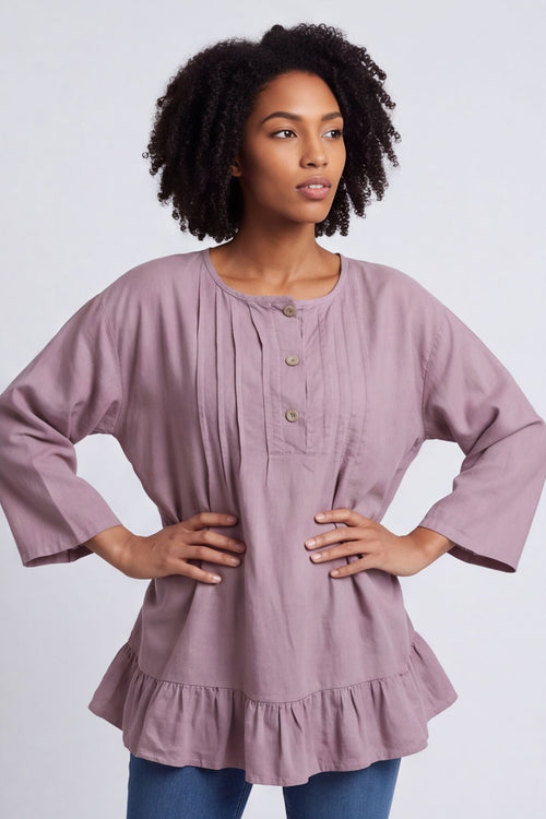 Dawsmere Button Linen Top Mauve – image 6 of 6