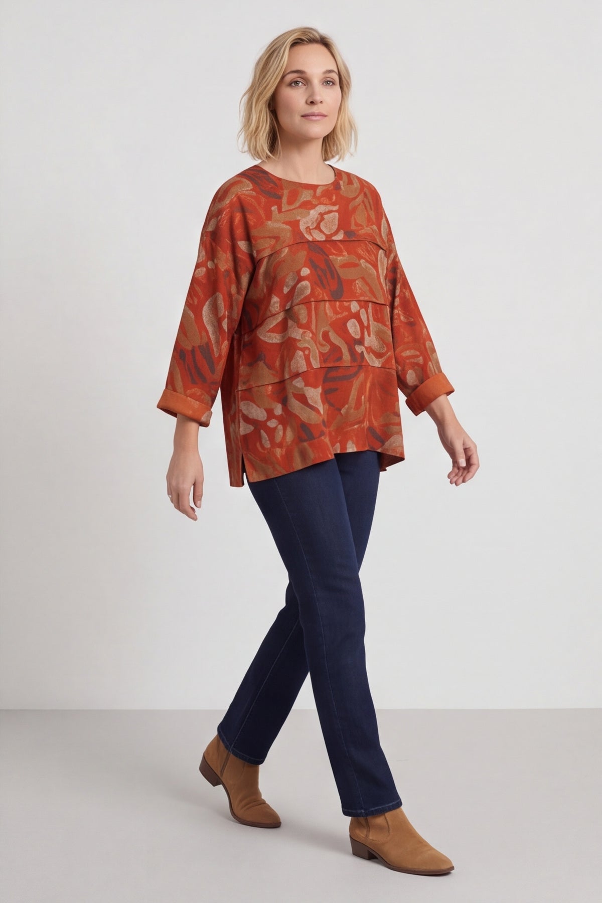 Doreen Print Needlecord Top Burnt Orange – image 4 of 4