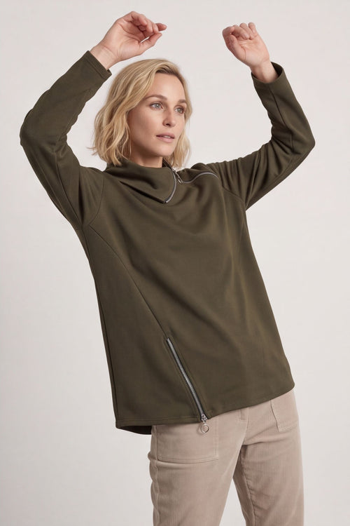 Shaye Zip Detail Cotton Top Khaki – image 6 of 6