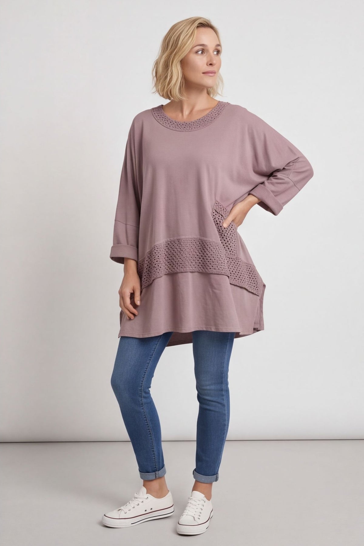 Mozelle Crochet Detail Cotton Top Mauve – image 5 of 5