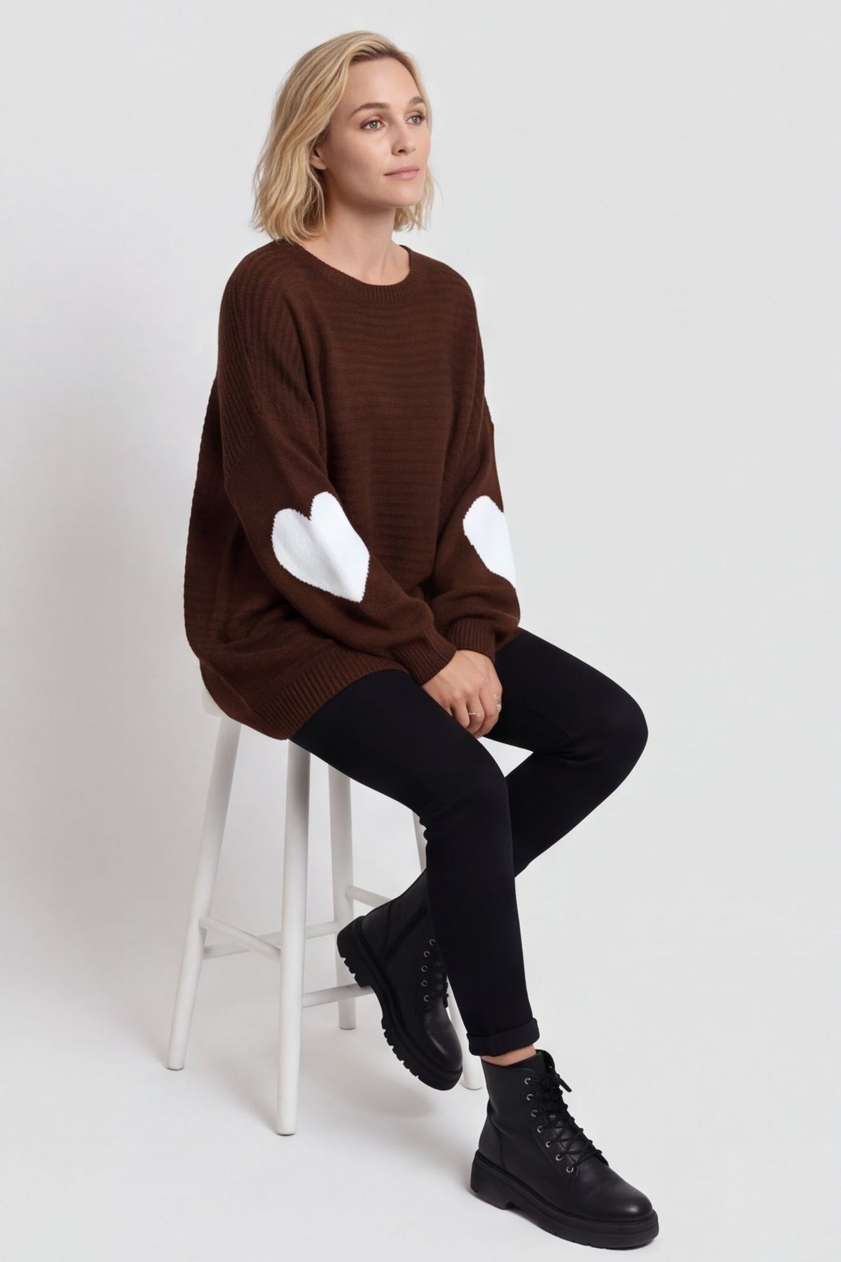 Magdalena Heart Sleeve Knitted Jumper Cocoa – image 6 of 6