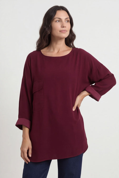 Selene Needlecord Pocket Top Burgundy – image 6 of 6