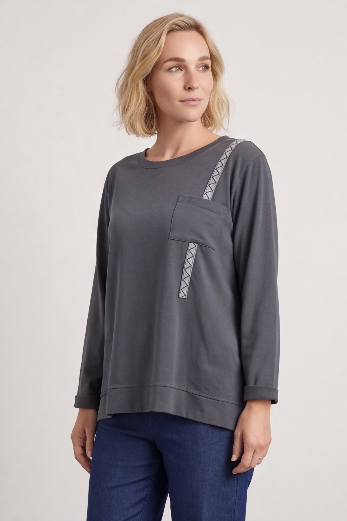 Barbara Pocket Cotton Top Charcoal – image 6 of 6