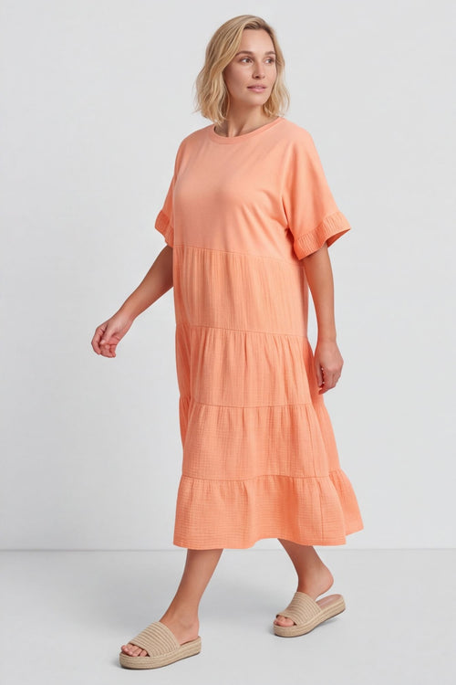 Soleil Tiered Crinkle Cotton Dress Orange – image 6 of 6