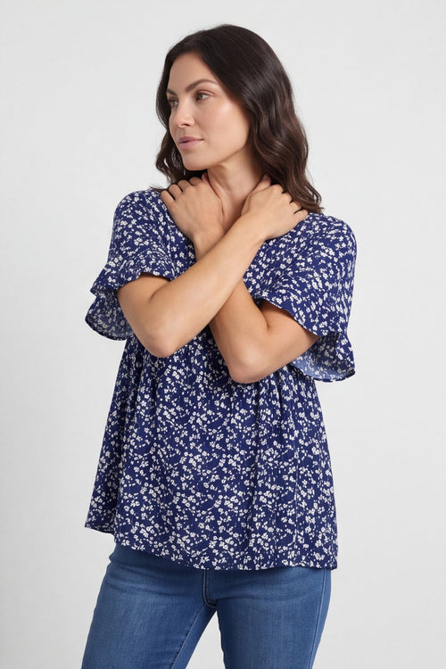 Pamber Ditsy Print Tunic Navy - Image 3