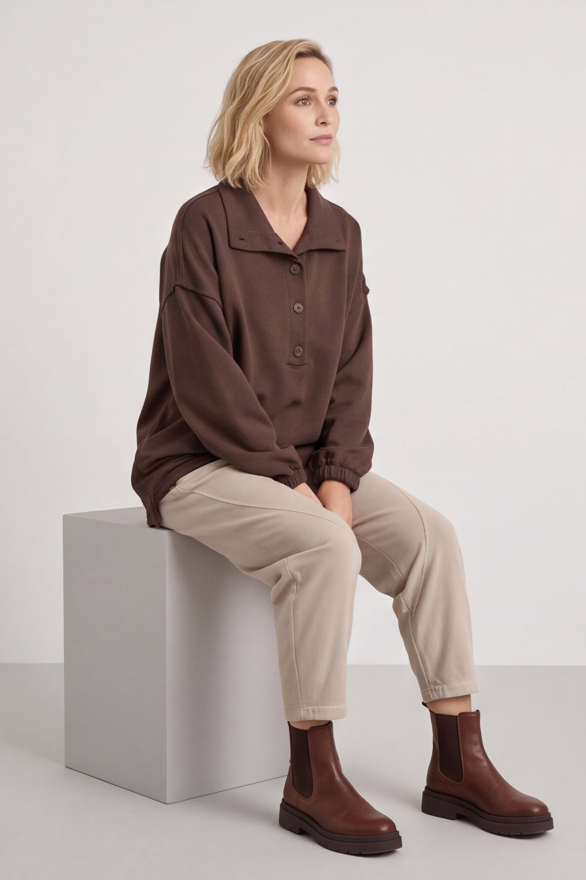 Sybil Button Cotton Sweatshirt Cocoa – image 6 of 6