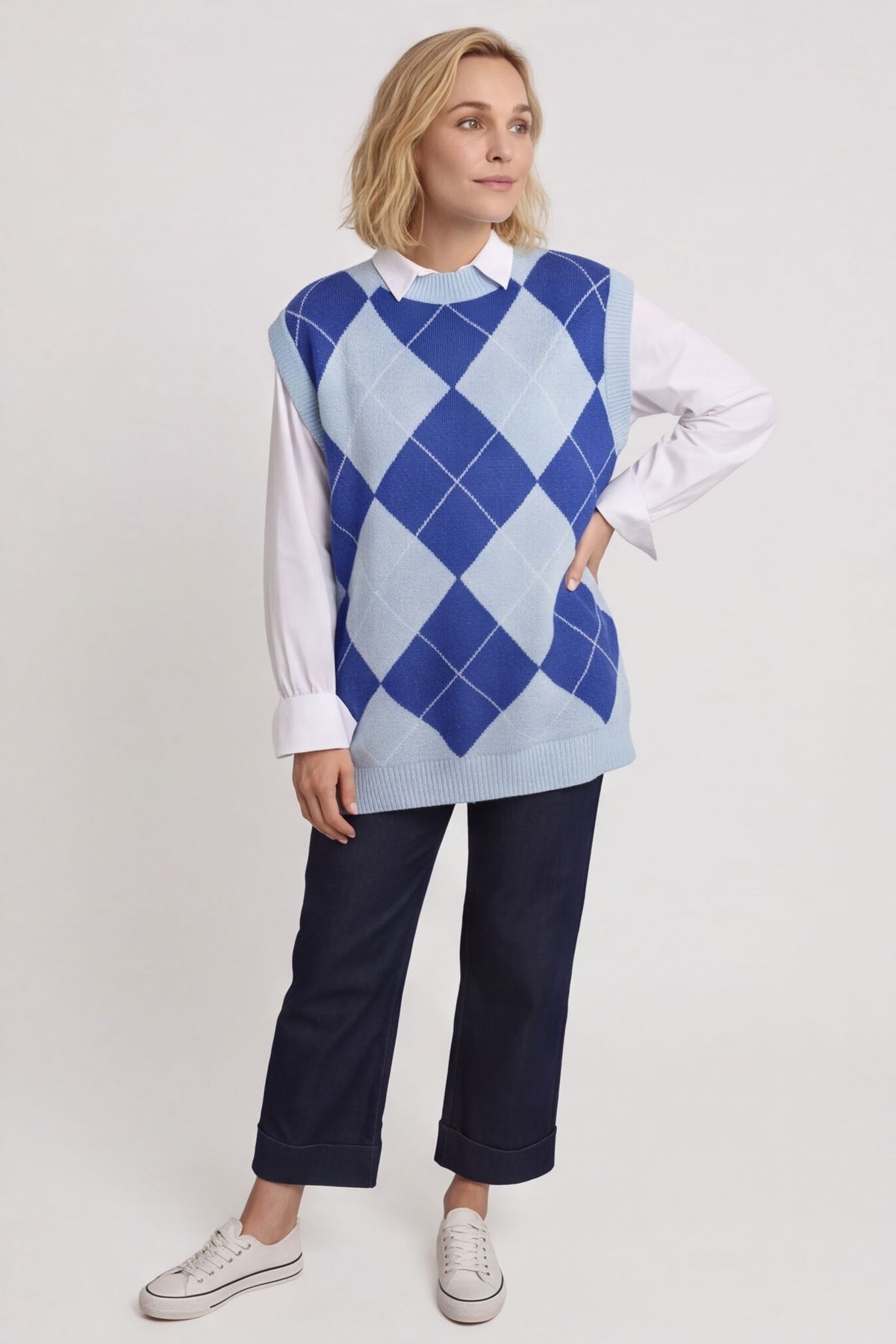 Theresa Argyle Knitted Vest Blue – image 4 of 4