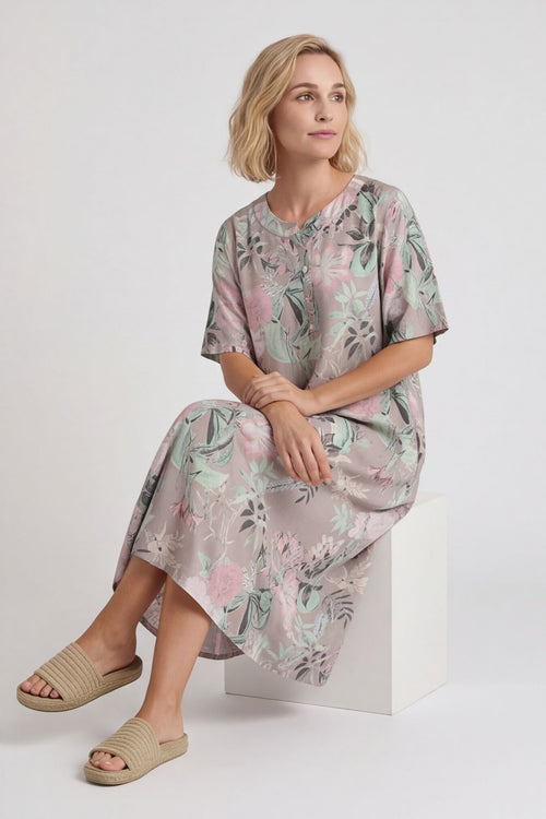 Mavis Floral Linen Dress Mocha – image 6 of 6