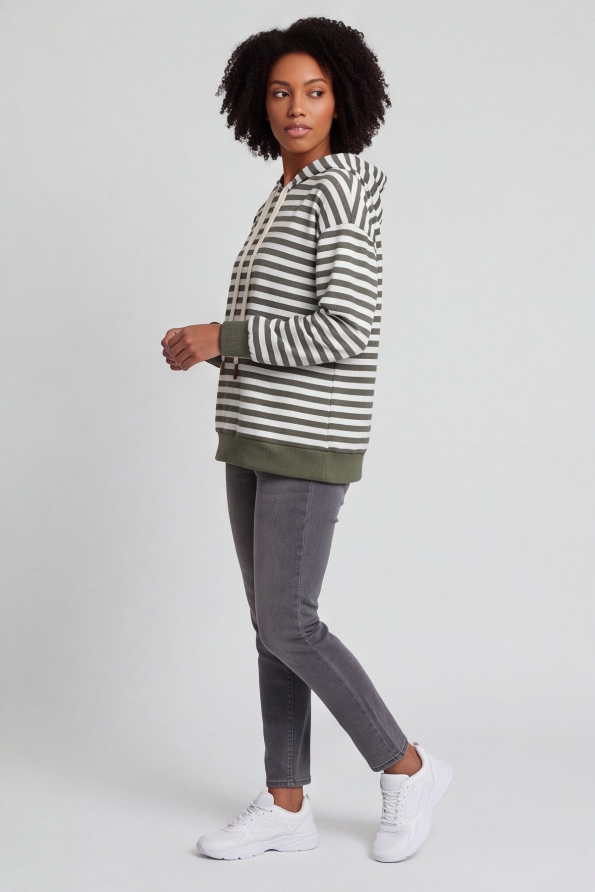 Selena Stripe Hooded Top Khaki – image 6 of 6