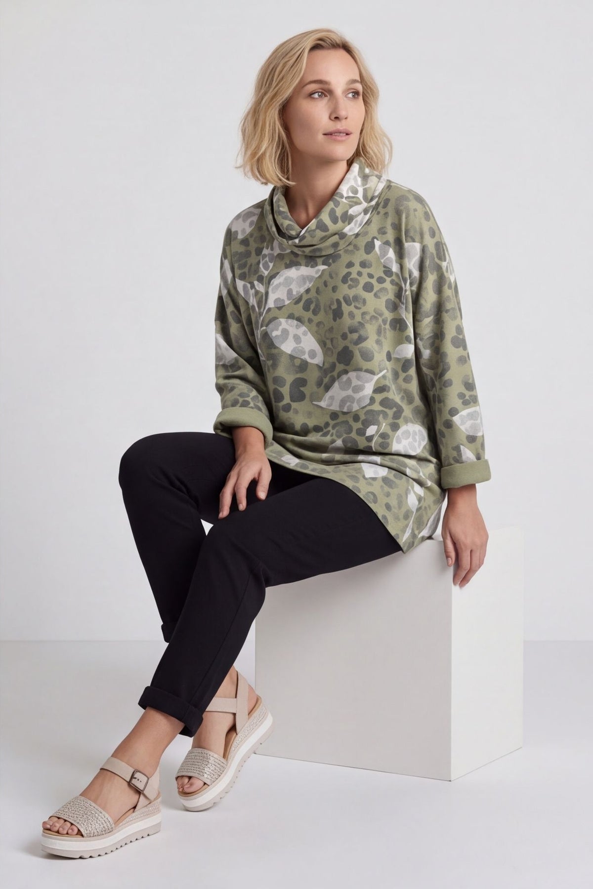 Beryl Print Cowl Neck Cotton Top Green – image 6 of 6
