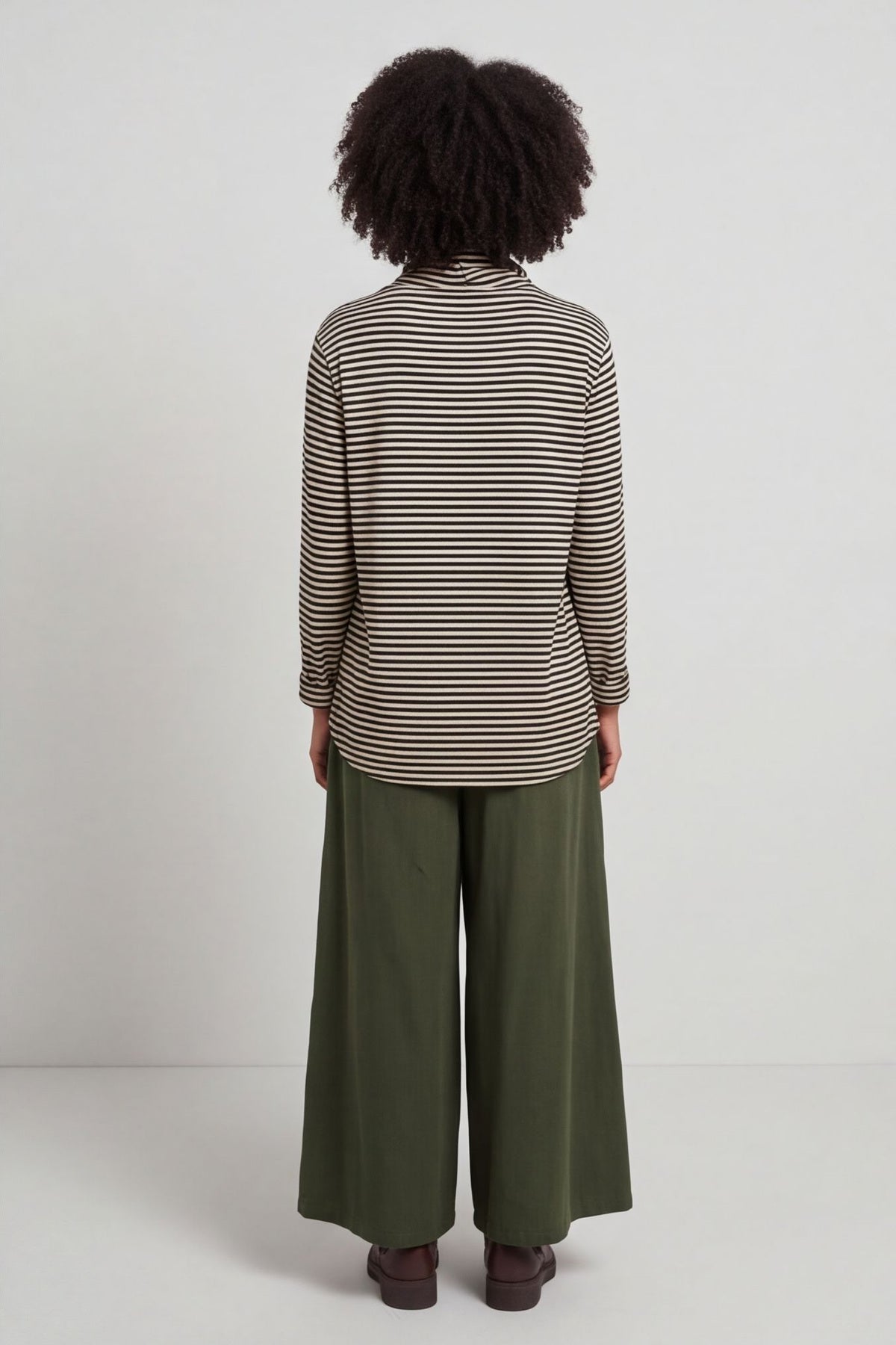 Lyssa Cowl Neck Stripe Top Bottle Green – image 6 of 6