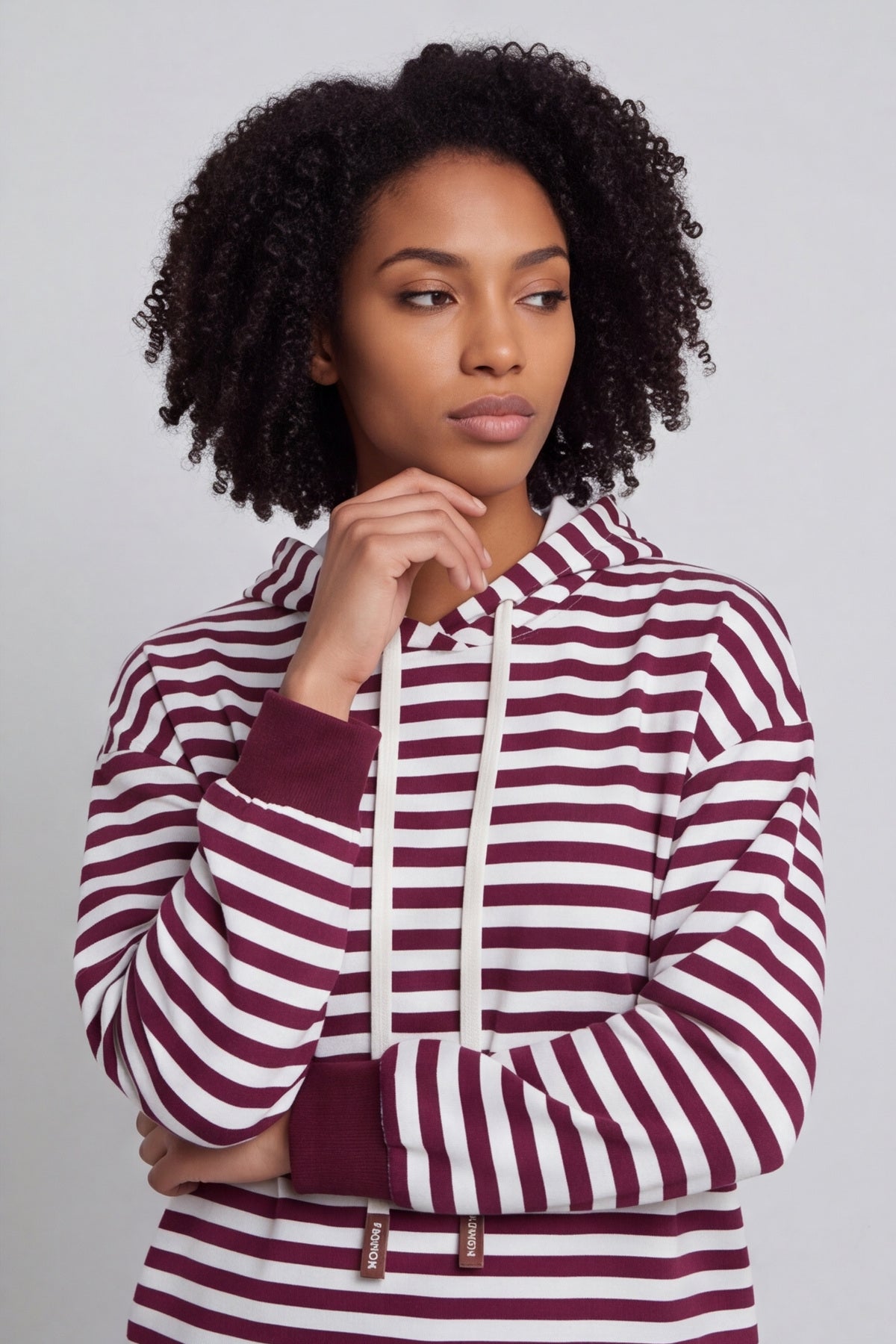 Selena Stripe Hooded Top Burgundy – image 6 of 6
