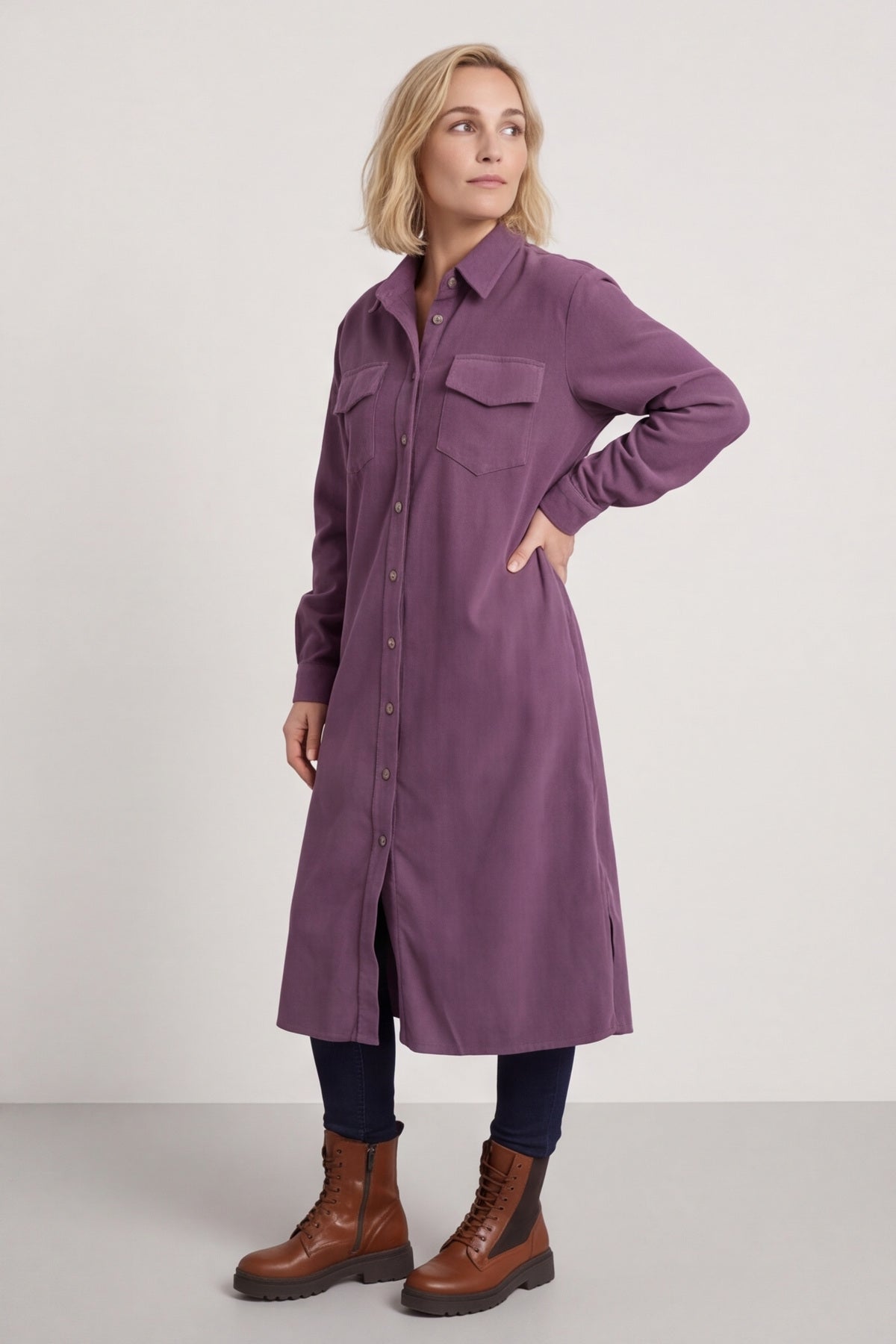 Dezi Needlecord Shirt Dress Mauve – image 6 of 6