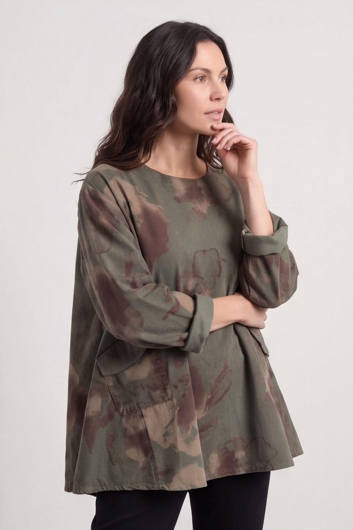 Rachel Print Needlecord Top Khaki – image 6 of 6
