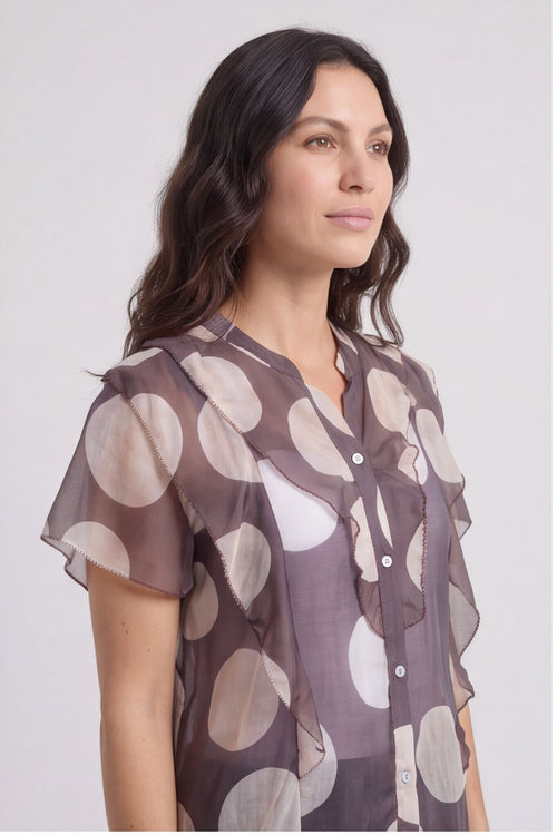 Skye Spot Print Frill Shirt Cocoa – image 5 of 5